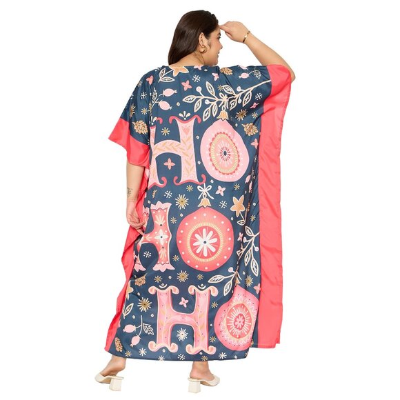 Gypsie Blu Ho Ho Ho Printed Kaftan Maxi Dress Christmas Party Kimono for Women - Picture 7 of 9